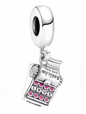 Silver & Pink Typewriter Dangle Charm